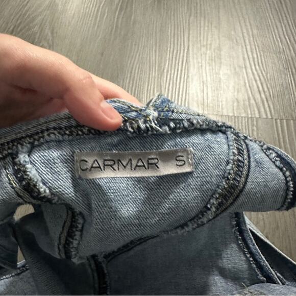 Carmar Denim Medium Wash Distressed Cropped Straight Leg Overalls Size‎ S - Picture 6 of 12